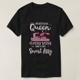 T-shirt Pontoon Queen Classy Sassy Funny Flamant rose Boir