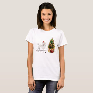 T-shirt Poodle blanc Funny Chien de Noël avec arbre