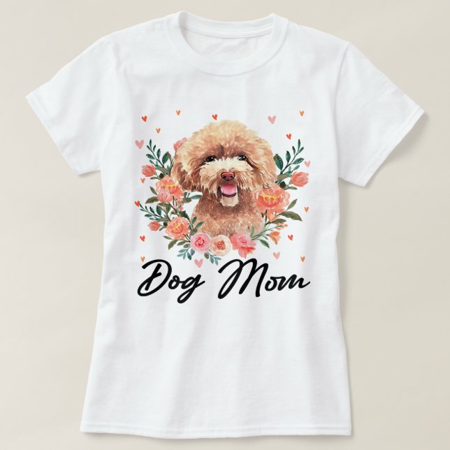 T-shirt Poodle Chien Femme mignonne Poodle Maman Fleur Amo (Design devant)