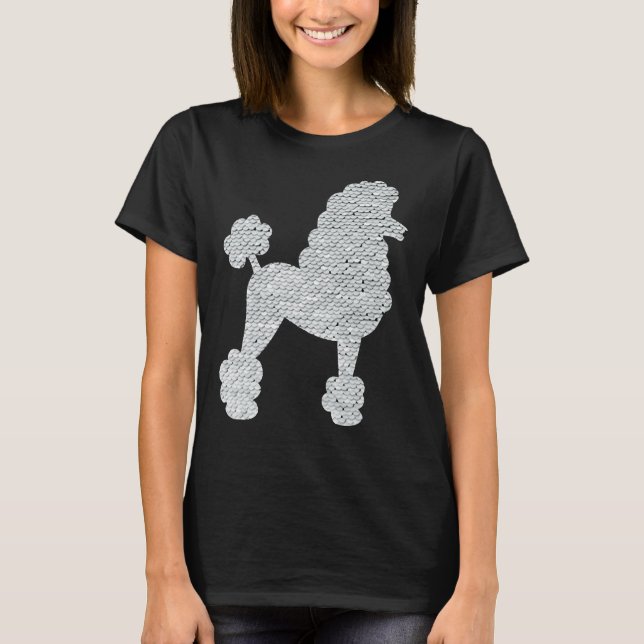 T-shirt Poodle de séquence blanc sur Arrière - plan noir (Devant)