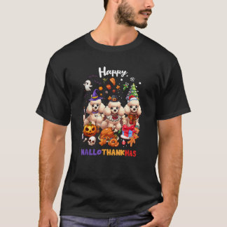 T-shirt Poodle Dog Christmas Happy Hallothankmas Thanksgiv
