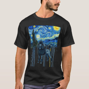 T-shirt Poodle français noir dans le style de la nuit étoi
