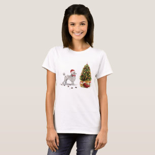 T-shirt Poodle gris drôle Chien de Noël avec arbre