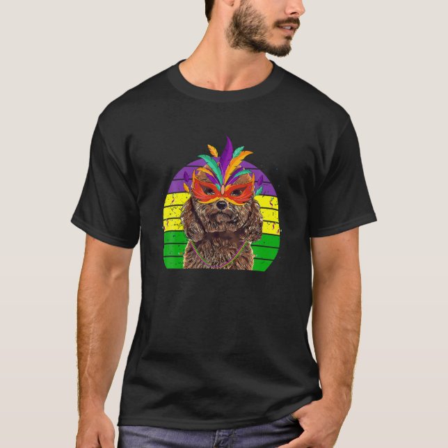 T-shirt Poodle Mardi Gras Party Chien perles Masque (Devant)