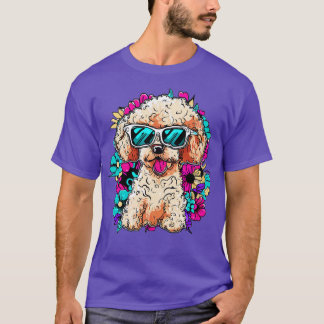 T-shirt Poodle mignon et belles fleurs