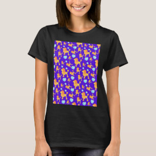 T-shirt Poodle Motif sans couture avec Bleu Coeurs brillan