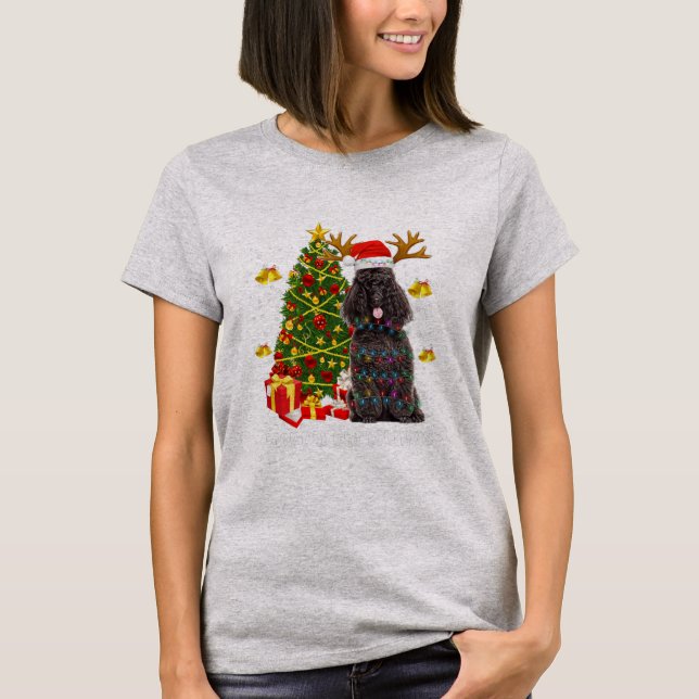 T-shirt Poodle noir Père Noël Noël Arbre Lumières Noël (Devant)