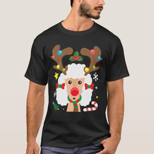 T-shirt Poodle Reindeer Funny mignon chien maman papa Noël (Devant)