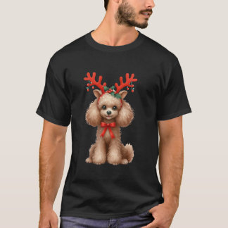 T-shirt Poodle Reindeer Santa Chapeau Noël Lumières Noël X