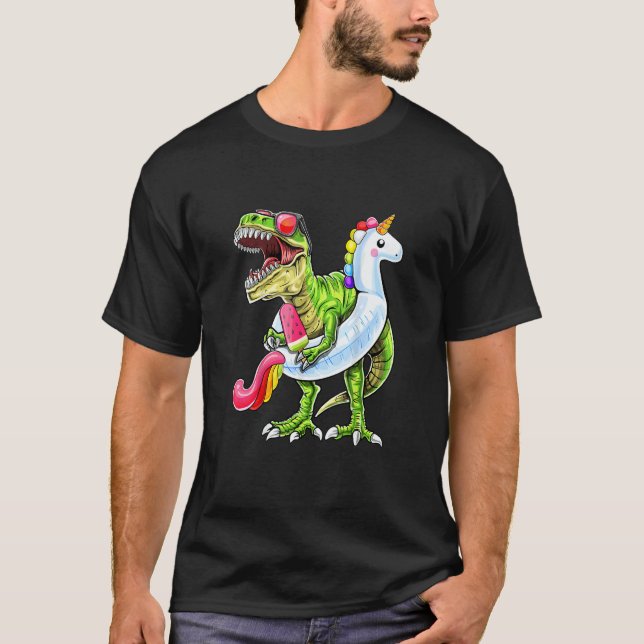 T-shirt Pool Party Rex Dinosaur Unicorn Float Summer (Devant)