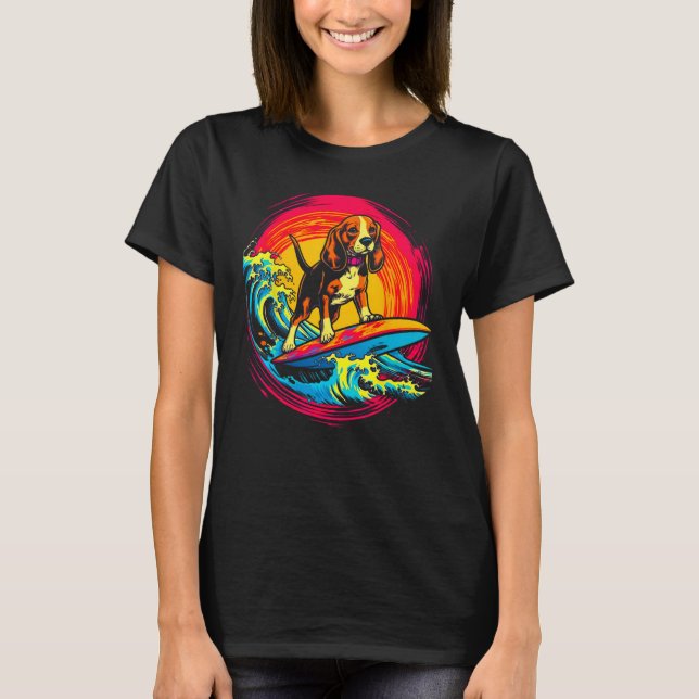 T-shirt Pop Art Artist Design Beagle Dog Surf (Devant)