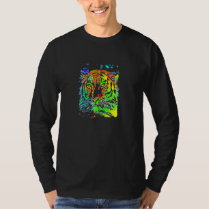 T-shirt Pop Art Blue Orange Green Yellow Tiger