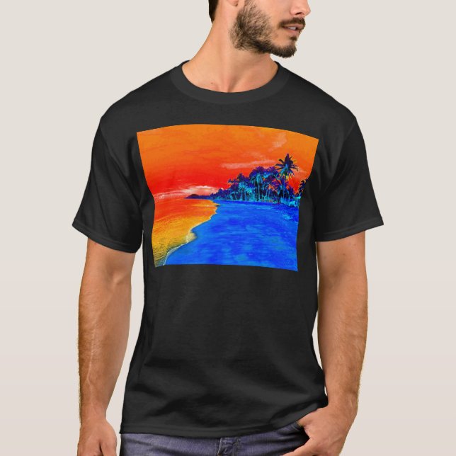 T-shirt Pop Art Plage Exotique Palmiers (Devant)