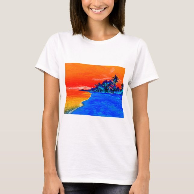 T-shirt Pop Art Plage Exotique Palmiers (Devant)
