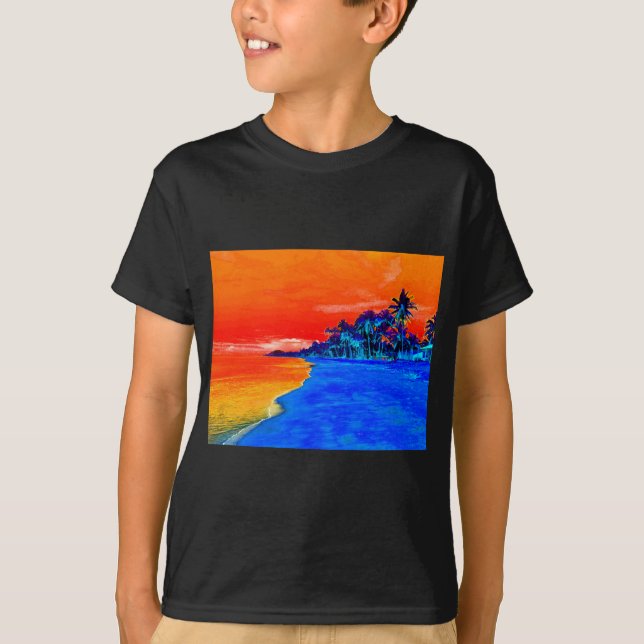 T-shirt Pop Art Plage Exotique Palmiers (Devant)