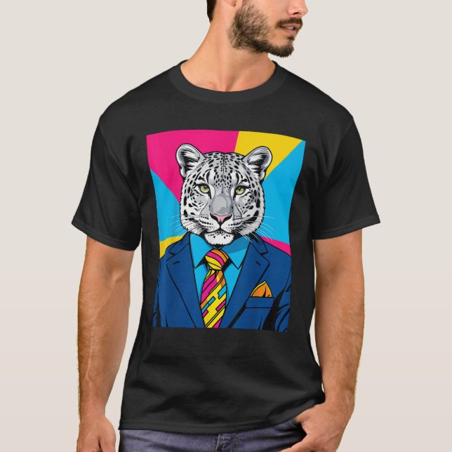 T-shirt Pop Art Snow Leopard in Business Suit  (Devant)