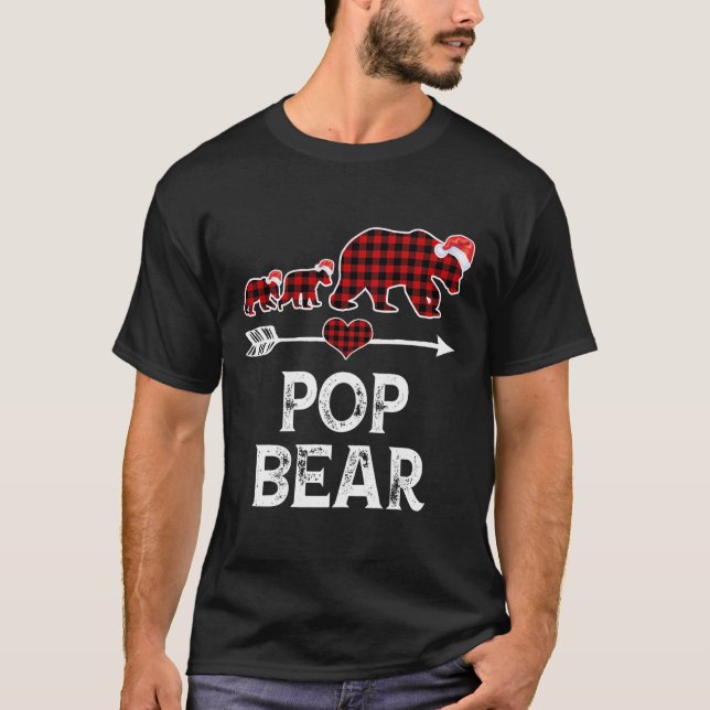 T-shirt Pop Bear Pajama de Noël Rouge Plaid Buffalo Famill (Devant)
