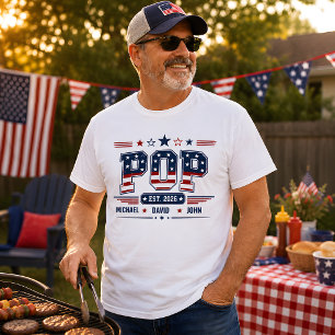 T-shirt Pop Est 2026 USA Drapeau Patriotique Nom Enfant Pe