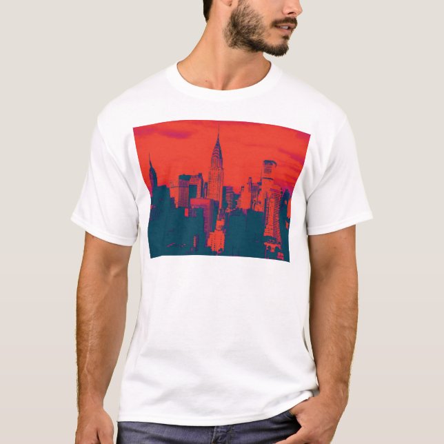 T-shirt Pop Style Rouge Retro Art New York City (Devant)