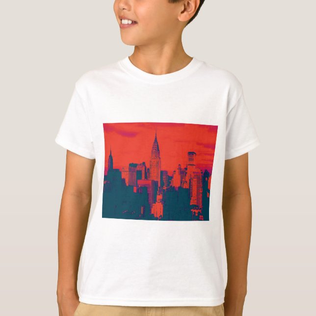 T-shirt Pop Style Rouge Retro Art New York City (Devant)