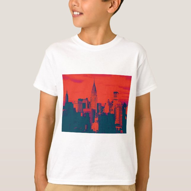 T-shirt Pop Style Rouge Retro Art New York City (Devant)