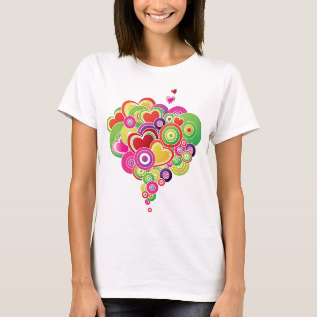 T-shirt PopArt Coeurs rose et vert (Devant)