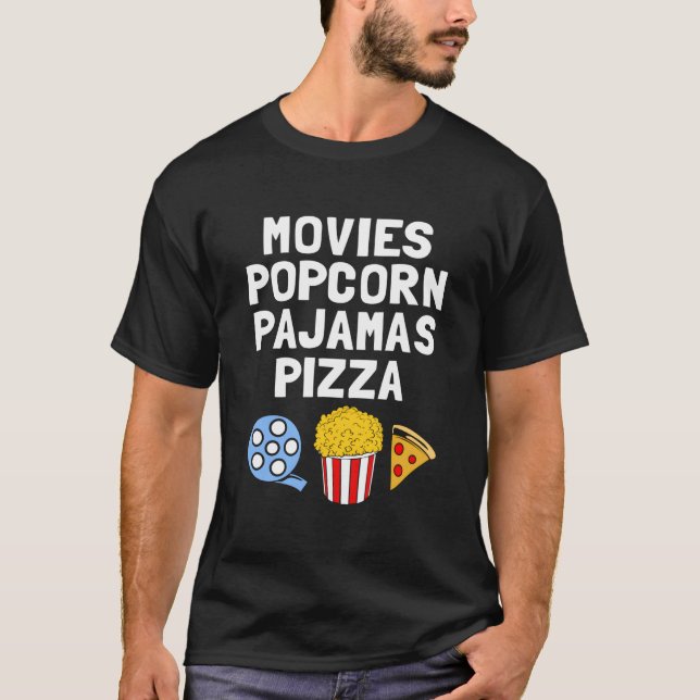 T-shirt Popcorn Addict Movies Popcorn Pajamas Pizza (Devant)
