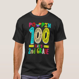 T-shirt Poppin 100 Days 2nd Grade Dinosaur Primary School 