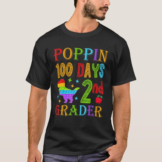 T-shirt Poppin 100 Days 2nd Grader Dinosaur School Kid T-R (Devant)