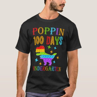 T-shirt Poppin 100 days Kindergarten School Dinosaur T-Rex