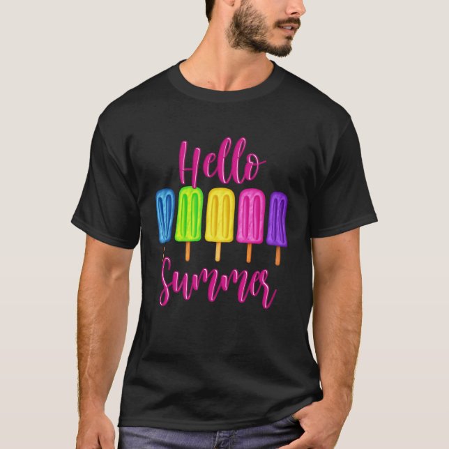T-shirt Popsicles de crème glacée Bonjour Vacances été V (Devant)