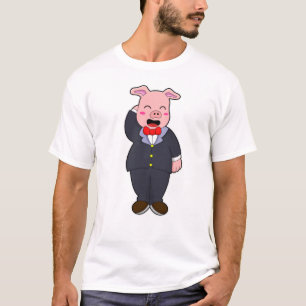 T-shirt Porc comme marié avec costume et cravate