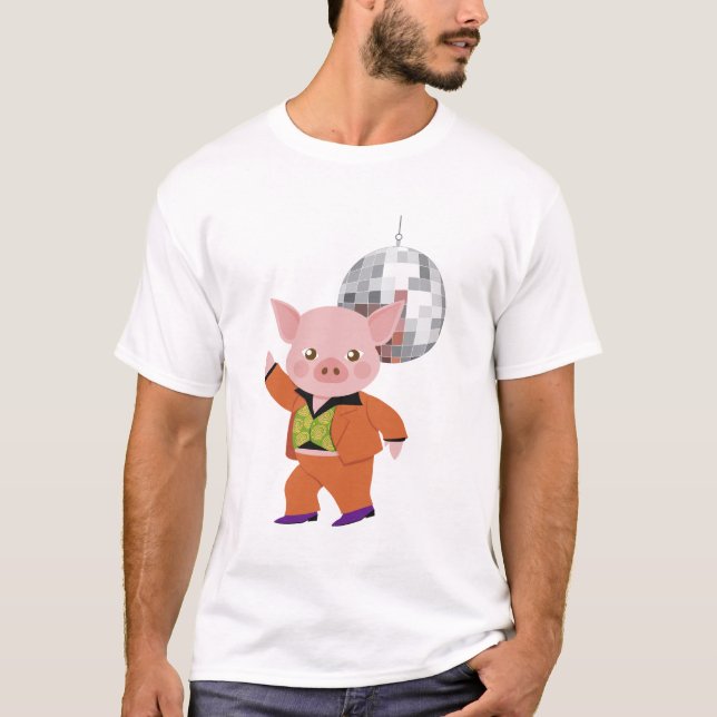 T-shirt Porc de disco avec la boule de disco (Devant)