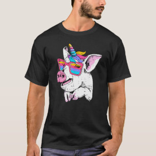 T-shirt Porc Piglet Unicorn Horn Lunettes Cute Farm Hallow