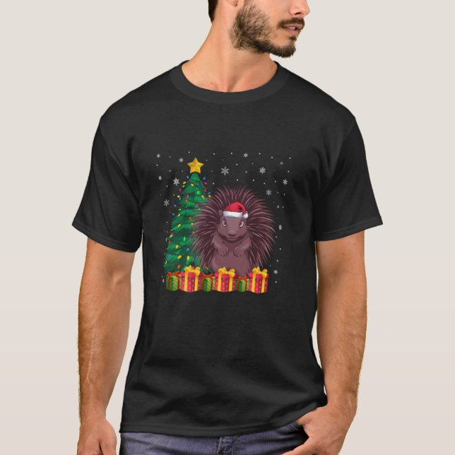 T-shirt Porcupic laide Santa Hat feux d'arbre de Noël Paj (Devant)