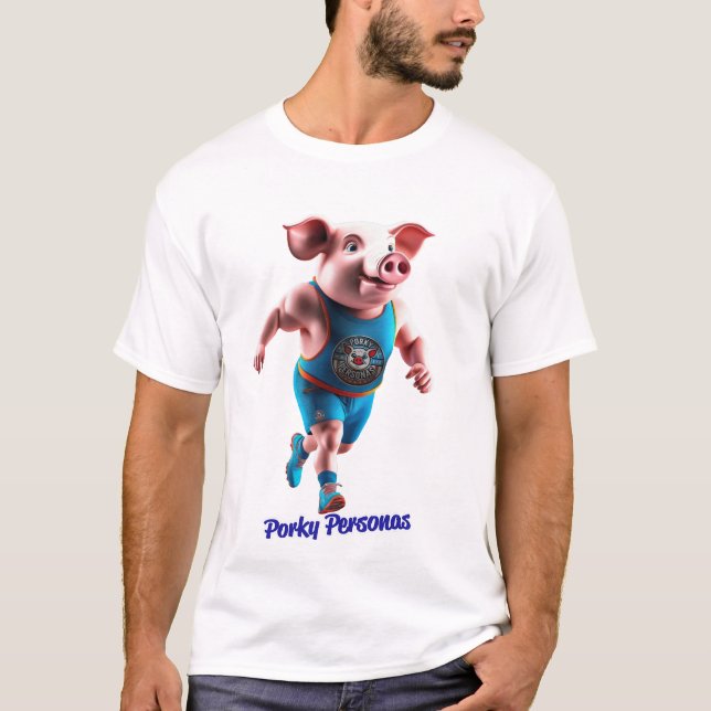 T-shirt Porky Personas drôles Pig personnages. Athlète (Devant)