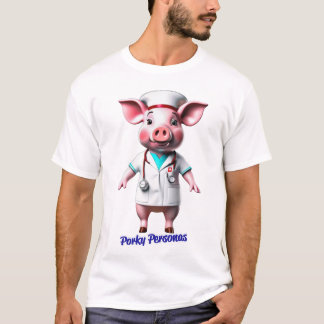 T-shirt Porky Personas drôles Pig personnages. Carte de vi