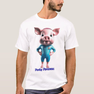 T-shirt Porky Personas drôles Pig personnages. Nager