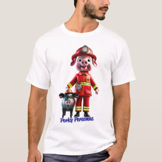T-shirt Porky Personas drôles Pig personnages. Pompier