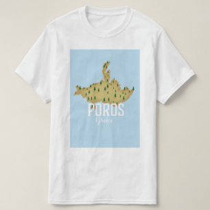 T-shirt Poros Carte grecque Affiche de voyage illustrée