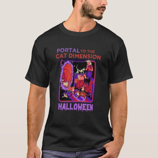 T-shirt portail de la dimension chat Halloween (Devant)