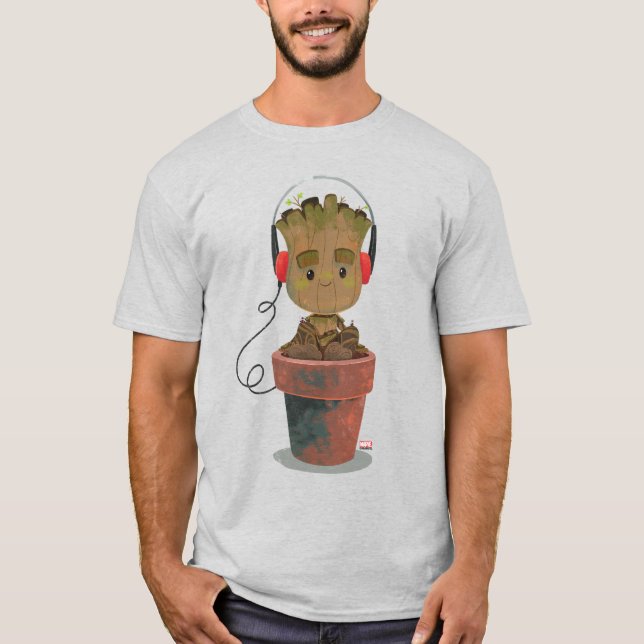 T-shirt Porter un casque Groot (Devant)