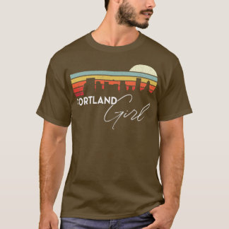 T-shirt Portland Girl Retro Sunset City Skyline Souvenir