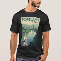 Portland Oregon Skyline Travel Art Vintage