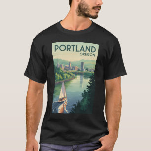 T-shirt Portland Oregon Skyline Travel Art Vintage