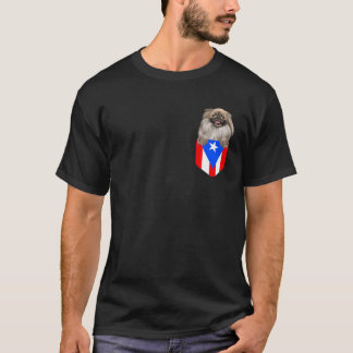 T-shirt Porto Rico Drapeau Pekingese Chien dans la poche