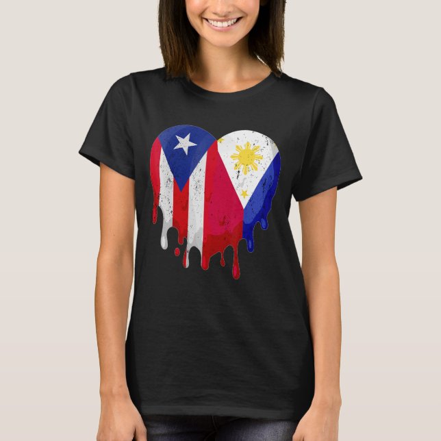 T-shirt Porto Rico Grèce Drapeau Coeur Citoyen Grown Patri (Devant)