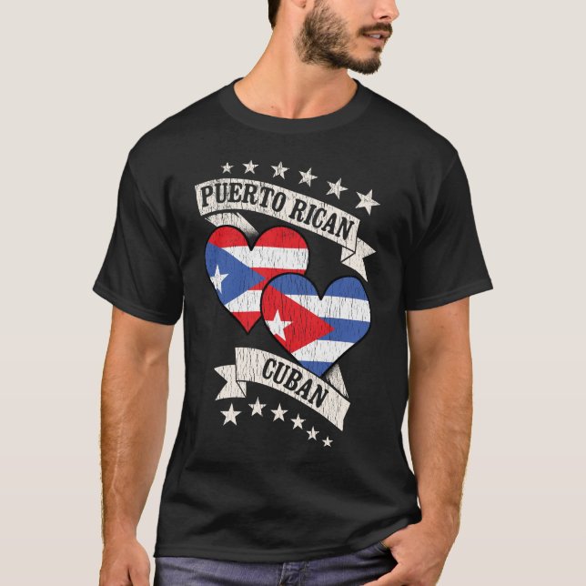 T-shirt Portoricain Cuba Coeurs drapeaux (Devant)