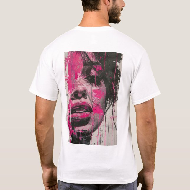 T-shirt Portrait Abstrait d'une femme - Noir, Blanc, Rose (Dos)