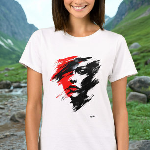 T-shirt Portrait Abstrait - Pinceau noir et rouge dramatiq